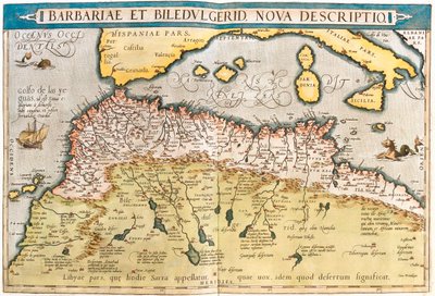Maroko, Alžírsko, Tunisko, západní Libye, západní Sahara, Mauretánie, Senegal, Mali, Niger. od Abraham Ortelius