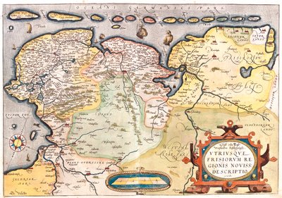 Nizozemsko (provincie: Overijssel, Flevoland, Drenthe, Friesland, Groningen), Německo (spolková země: Dolní Sasko, Severní Porýní-Vestfálsko) od Abraham Ortelius