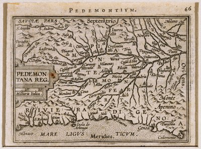 Regiony Piemont a Západní Ligurie. Z Theatrum Orbis Terrarum od Abrahama Ortelia od Abraham Ortelius