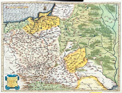 Polsko, Litva (kraje: Klaipèda, Tauragè, Kaunas, Vilnius, Utena, Marijampolè, Alytus), Bělorusko (velká část, kromě severní Vitebské oblasti), jihozápadní Rusko, západní Ukrajina, severní Moldavsko, Slovensko (kraj: Ilina, Preov). od Abraham Ortelius