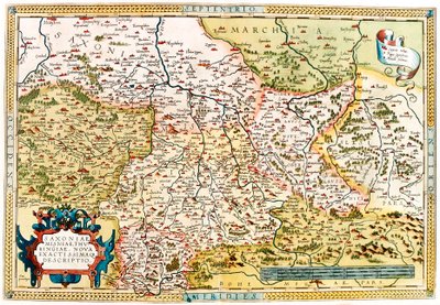 Mapa území Saska, Durynska v Německu z „Theatrum Orbis Terrarum“ od Abrahama Orteliuse (Oertel, Ortell nebo Ortel od Abraham Ortelius