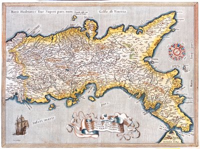Jižní Lazio, jižní Marche, Abruzzo, Molise, Campasnia, Apulia, Basilicata Calabria, Itálie od Abraham Ortelius