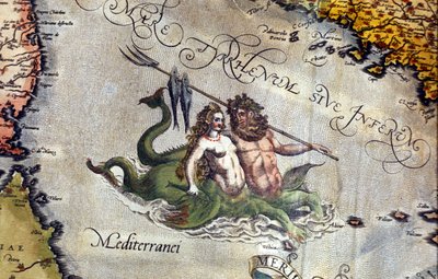 Triton a Siréna ve Středozemním moři. "Theatrum Orbis Terrarum" od Abrahama Ortelia, Antverpy 1584 od Abraham Ortelius