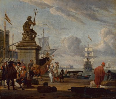 Středomořský přístav Capriccio s elegantními postavami a obchodníky od Abraham Storck