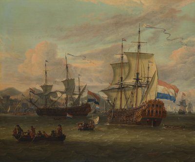 Holandské lodě plující po moři v přístavu u Středozemního moře od Abraham Storck
