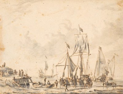 Lodě u mola od Abraham Storck