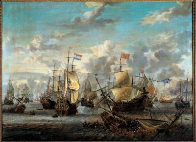 Druhá Anglo-Neerland válka: „“ Bitva čtyř dnů od 11. do 14. června 1666““ Postavila se proti nizozemským flotilám vůči Angličanům. Obraz Abrahama Storcka (1635-1710) (ek.hol.) Paříž 17. století, Musee de la Marine od Abraham Storck