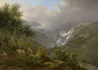 Kaskády v Tivoli, s blížící se bouří, 1824 od Abraham Teerlink