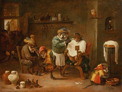 Kočka v holičství provozovaném Monkeys (olej na plátně) od Abraham Teniers