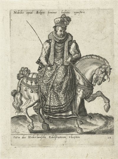 Nizozemská šlechtična na koni od Abraham de Bruyn (attributed to)