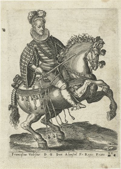 Portrét Françoise, vévody z Anjou na koni od Abraham de Bruyn (attributed to)