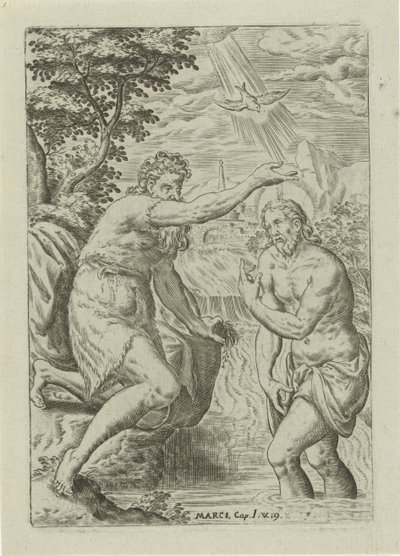 Křest Kristův Scény z Bible (název série) Biblia sacra (název série) od Abraham de Bruyn