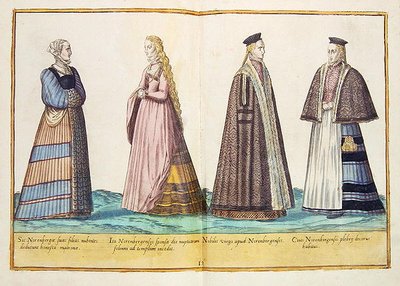 Kostýmy ze šestnáctého století z „Omnium Poene Gentium Imagines“, vydané v Kolíně nad Rýnem od Abraham de Bruyn
