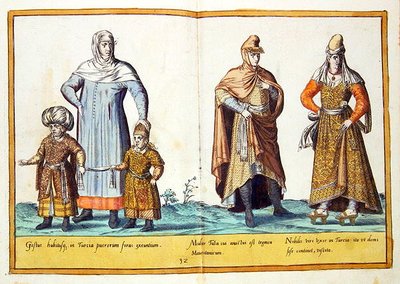 Kostýmy ze šestnáctého století z „Omnium Poene Gentium Imagines“, vydané v Kolíně nad Rýnem od Abraham de Bruyn