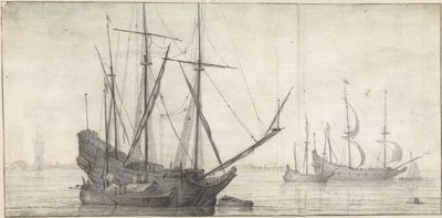Plachetnice na klidné vodě poblíž pobřeží od Abraham de Verwer (possibly)