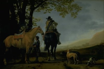 Dva jezdci v krajině od Abraham van Calraet