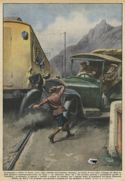 Na železničním přejezdu v Sedicu, na trati Agordino (Belluno), se nachází Balilla ? od Achille Beltrame