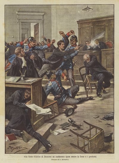 U porotního soudu v Bukurešti odsouzený střílí na soud a četníky od Achille Beltrame