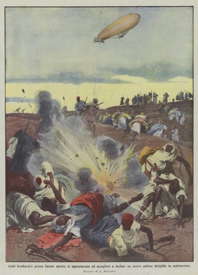 Arabové bombardovali poblíž Zanzuru, když se připravovali na přivítání jednoho z našich balónů výstřelem? od Achille Beltrame