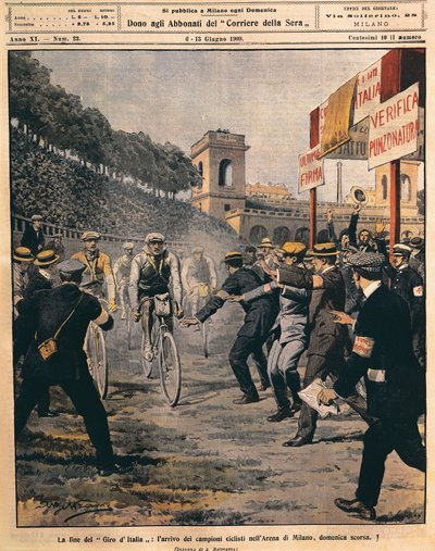 Příjezd vítěze Luigi Ganna do arény v Miláně, konec Giro d