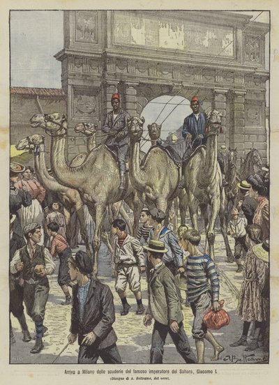 Příjezd stájí slavného saharského císaře Jakuba I. do Milána od Achille Beltrame