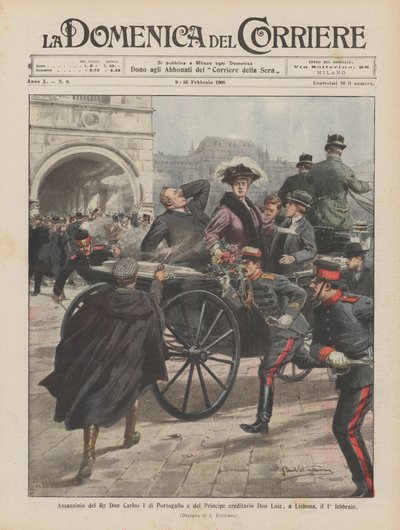 Atentát na portugalského krále Dona Carlose I. a korunního prince Dona Luize v Lisabonu 1. února od Achille Beltrame
