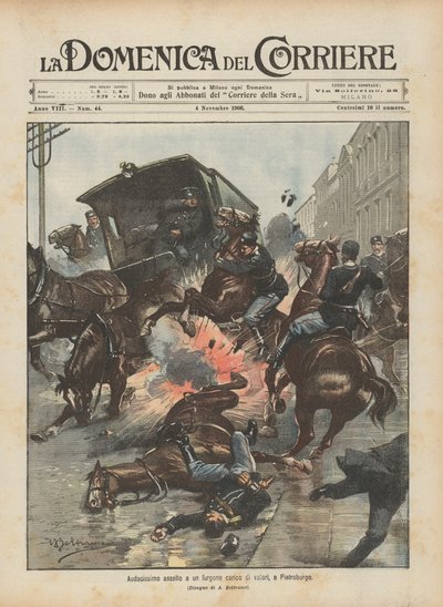 Odvážný útok na dodávku naloženou cennostmi v Petrohradu od Achille Beltrame