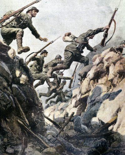 Bitva u Ortigary (červen 1917). Talíř A. Beltrame. od Achille Beltrame