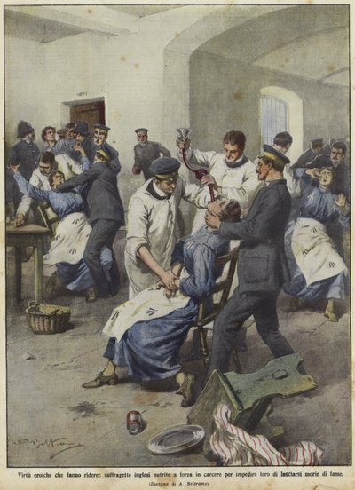 Britské sufražetky jsou násilně krmeny ve věznicích od Achille Beltrame