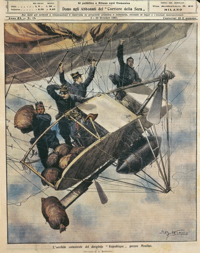 Katastrofa vzducholodě Republique u Moulins, Francie, ilustrace Achille Beltrame z La Domenica del Corriere, 3.-10. od Achille Beltrame