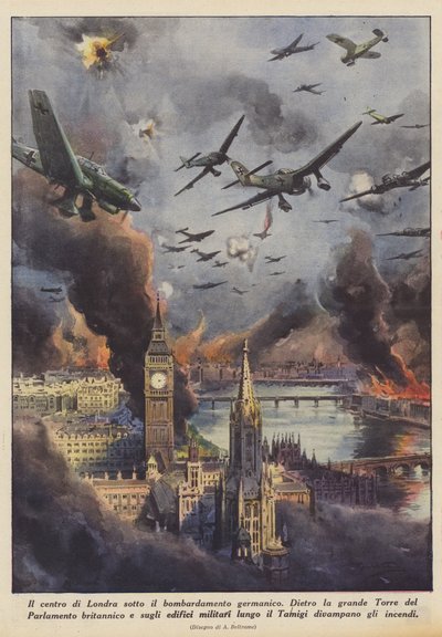 Lontoon keskusta germaanien pommitusten alla (Colour Litho) od Achille Beltrame
