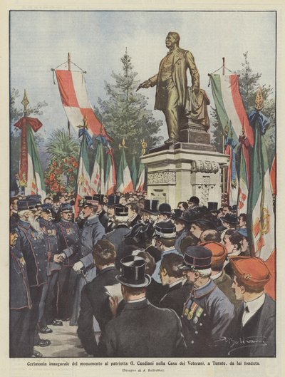 Slavnostní zahájení pomníku vlastence G Candianiho v Casa dei Veterani v Turate, který založil od Achille Beltrame