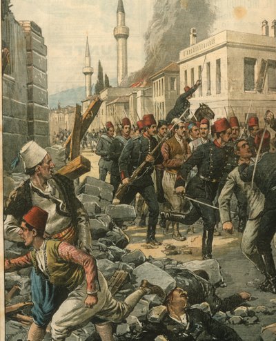 Titulní ilustrace Bulharů invaze do Soluně, která děsí její obyvatelstvo od Achille Beltrame