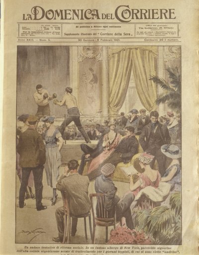 Titulní ilustrace newyorského večírku pro mladé lidi, kteří mají být vykoupeni od Achille Beltrame