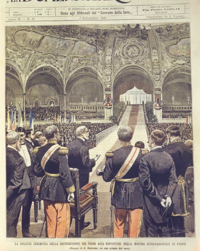 Titulní ilustrace Slavnostního ceremoniálu pro předávání cen na Světové výstavě 1900 v Paříži, Francie od Achille Beltrame