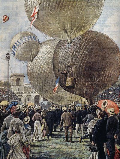 Odlet horkovzdušného balónu na Milan Air Show, ilustrace Achille Beltrame z La Domenica del Corriere, 19. června od Achille Beltrame