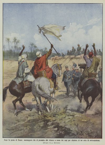 Po zajetí Zuary, posla, který se přichází do zákopů jménem vůdců zeptat? od Achille Beltrame