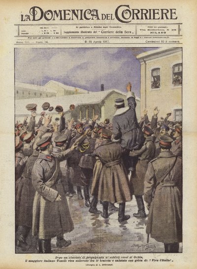 Po propagandistickém projevu k ruským vojákům z Ochty přichází italský major Tonelli? od Achille Beltrame
