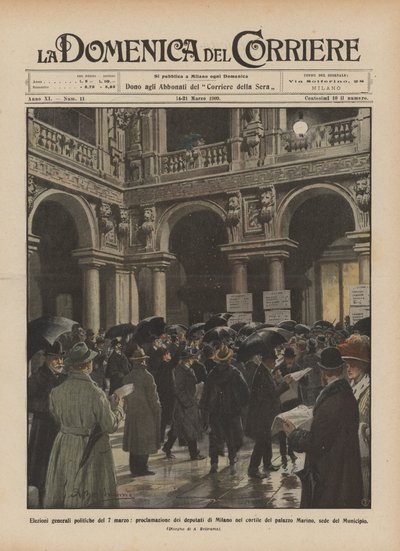 Všeobecné politické volby dne 7. března, vyhlášení poslanců Milána na nádvoří? od Achille Beltrame