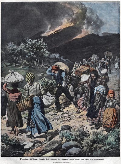 Erupce Etny v roce 1910. Ilustrace Achilles Beltrame. od Achille Beltrame