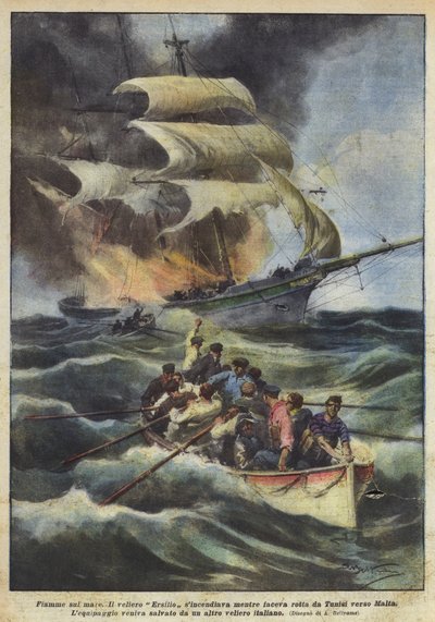 Plameny na moři od Achille Beltrame