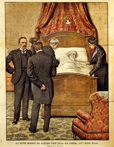 Giuseppe Verdi (1813-1901) umírá, ilustrace Achille Beltrame (1871-1945). Itálie, 20. století. od Achille Beltrame