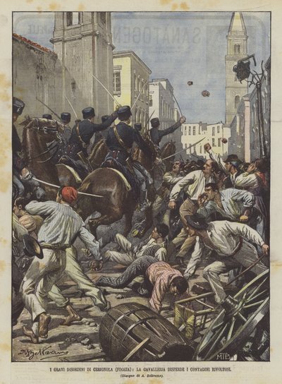 Vážné poruchy Cerignoly (Foggia), Kavalérie rozhání vzbouřené rolníky od Achille Beltrame