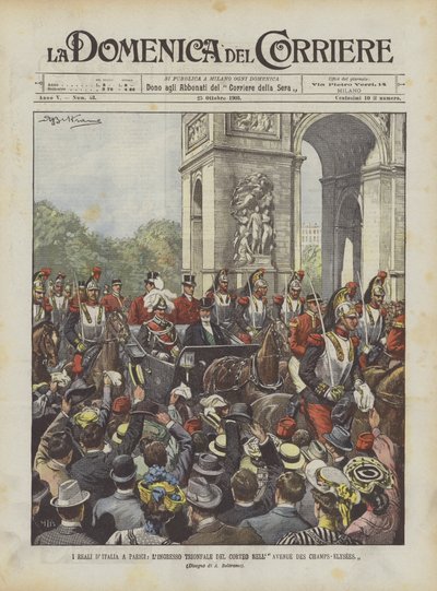 Royals v Paříži, triumfální vchod do průvodu na Avenue des Champs-Elysees od Achille Beltrame