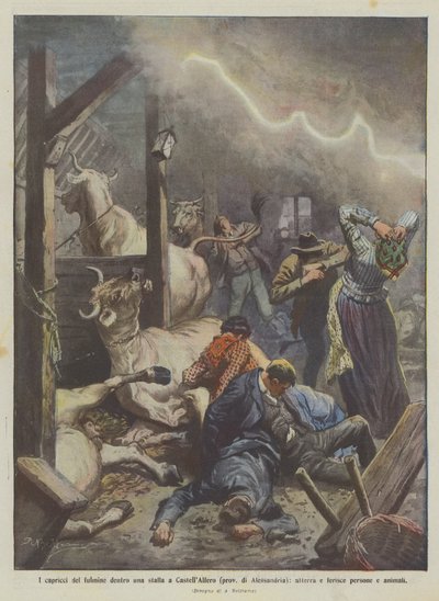 Rozmary blesků ve stáji v CastellAlfero (provincie Alessandria), přistanou a ublíží? od Achille Beltrame