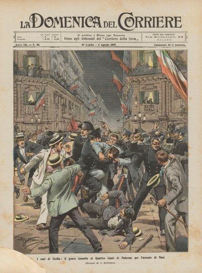 Případy Sicílie, vážné nepokoje v Quattro Canti v Palermu za zatčení Nasiho od Achille Beltrame