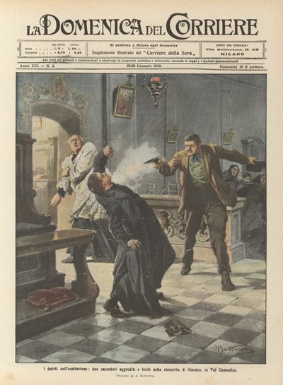 Zločiny povýšení, dva kněží napadeni a zraněni v kostelíku Gianico v údolí Val Camonica. od Achille Beltrame