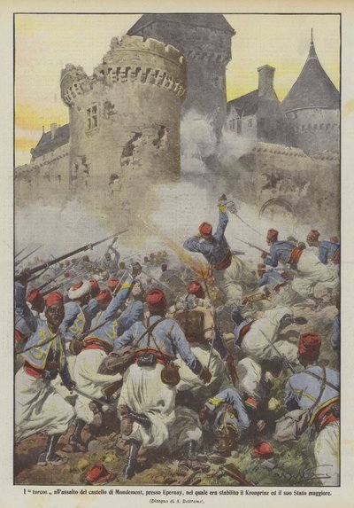 Turcos útočící na hrad Mondement poblíž Epernay, ve kterém byl usazen? od Achille Beltrame