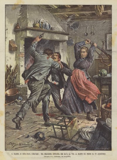 Drama of Costa-Piana (Chiavari), statečná selka, která už zachránila život svému manželovi? od Achille Beltrame