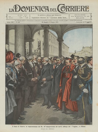 Vévoda z Janova, zastupující krále, na inauguraci nového hotelu Veggion v Miláně od Achille Beltrame